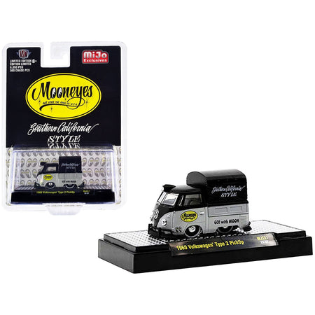 1960 Volkswagen Type 2 Pickup Truck with Canvas Cover "Mooneyes Southern California Style" Black and Gray Limited Edition to 6050 pieces Worldwide 1/64 Diecast Model Car by M2 Machines-M2-ModelCars.com