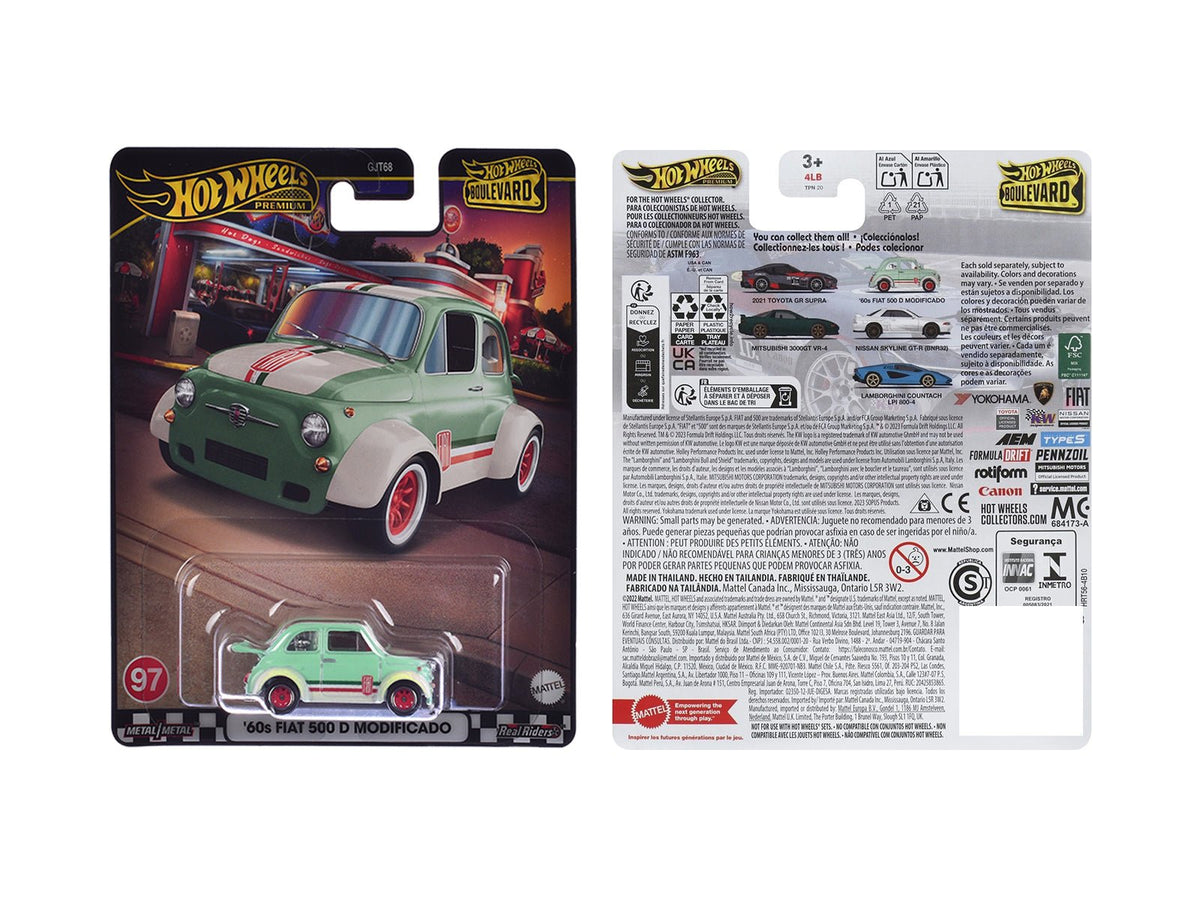 1960's Fiat 500 D Modificado Light Green with Stripes "Boulevard" Series Diecast Model Car by Hot Wheels-Hotwheels-ModelCars.com