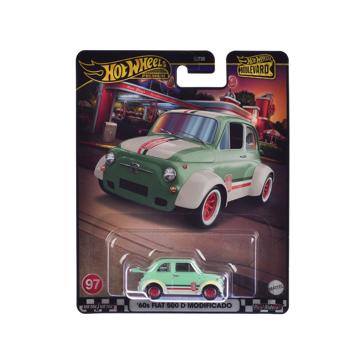 1960's Fiat 500 D Modificado Light Green with Stripes "Boulevard" Series Diecast Model Car by Hot Wheels-Hotwheels-ModelCars.com