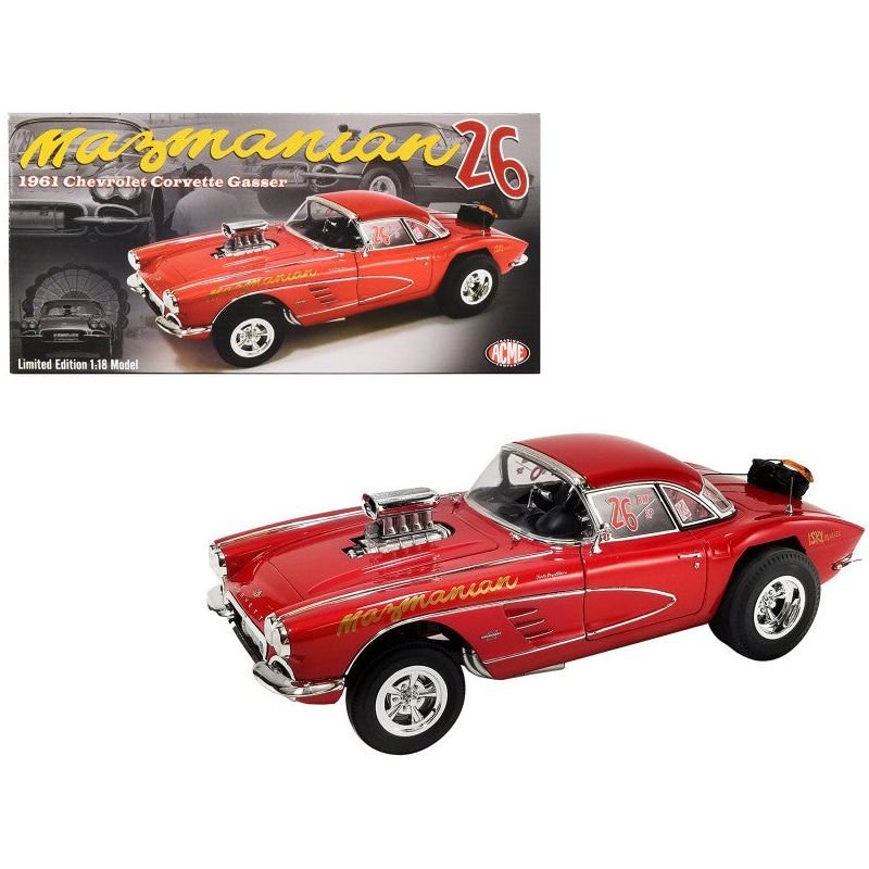 1961 Chevrolet Corvette Gasser 26 Red "Mazmanian" Limited Edition to 354 pieces Worldwide 1/18 Diecast Model Car by ACME-Acme-ModelCars.com