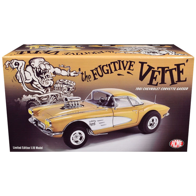 1961 Chevrolet Corvette Gasser "Rat Fink's The Fugitive Vette" Gold Metallic Limited Edition to 414 pieces Worldwide 1/18 Diecast Model Car by ACME-Acme-ModelCars.com