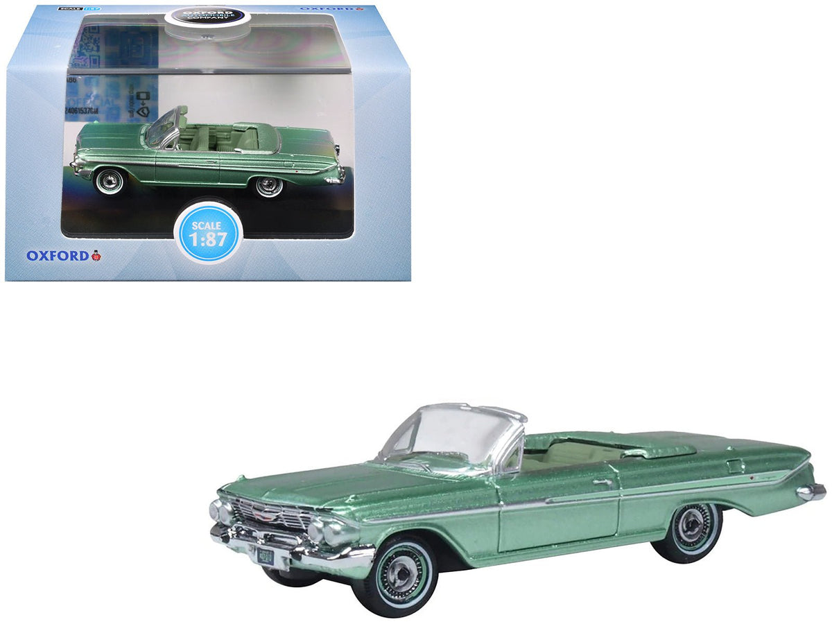 1961 Chevrolet Impala Convertible Arbor Green Metallic with Green Interior 1/87 (HO) Scale Diecast Model Car by Oxford Diecast-Oxford Diecast-ModelCars.com