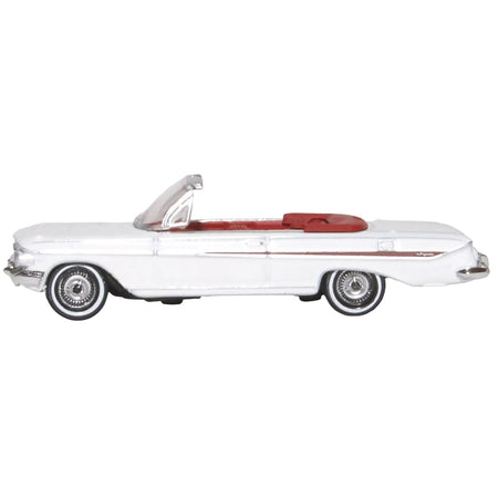 1961 Chevrolet Impala Convertible Ermine White with Roman Red Interior 1/87 (HO) Scale Diecast Model Car by Oxford Diecast-Oxford Diecast-ModelCars.com