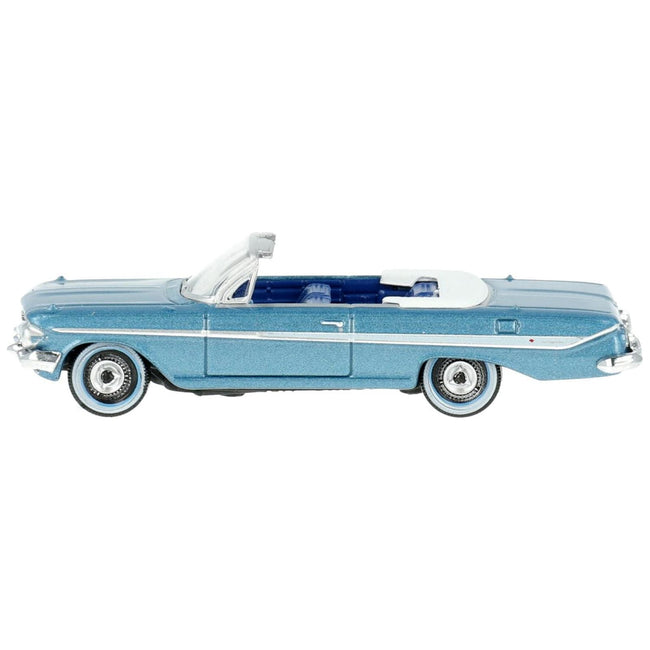 1961 Chevrolet Impala Convertible Jewel Blue Metallic and White with Blue Interior 1/87 (HO) Scale Diecast Model Car by Oxford Diecast - Oxford Diecast - ModelCars.com