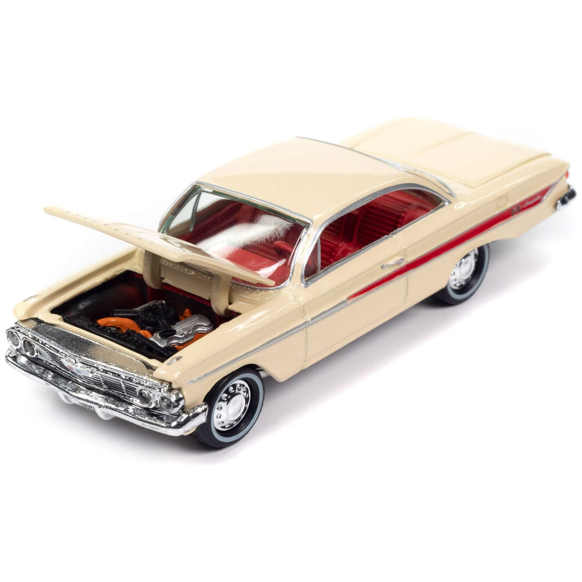 1961 Chevrolet Impala SS 409 Coronna Cream with Red Stripes and Interior "Classic Gold Collection" 2023 Release 2 Limited Edition to 3172 pieces Worldwide 1/64 Diecast Model Car by Johnny Lightning - Johnny Lightning - ModelCars.com