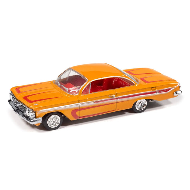 1961 Chevrolet Impala SS 409 Yellow Metallic with Red Stripes and Interior "Scrapin" Series 1/64 Diecast Model Car by Johnny Lightning-Johnny Lightning-ModelCars.com