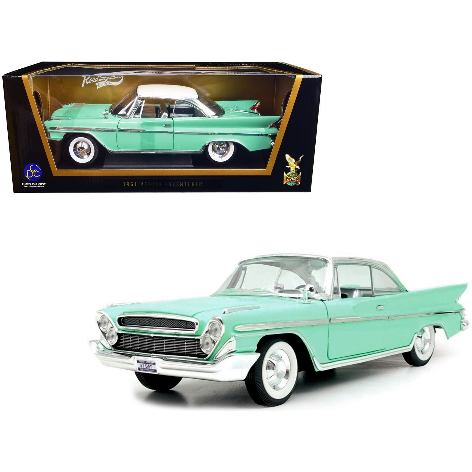1961 DeSoto Adventurer Light Green with White Top 1/18 Diecast Model Car by Road Signature - Road Signature - ModelCars.com