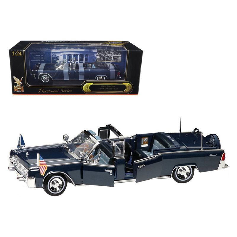 1961 Lincoln X - 100 Kennedy Limousine Blue with Flags "Presidential Series" 1/24 Diecast Model Car by Road Signature - Road Signature - ModelCars.com