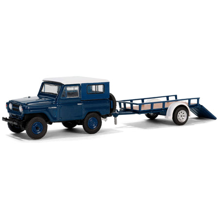 1961 Nissan Patrol Blue with White Top and Utility Trailer "Hitch & Tow Series" 31 1/64 Diecast Model Car by Greenlight-Greenlight-ModelCars.com