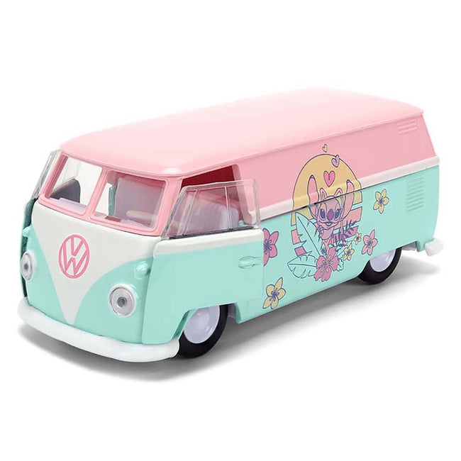 1961 Volkswagen Bus Pink and Blue with Graphics "Disney's Stitch" "Hollywood Rides" Series 1/32 Diecast Model Car by Jada-Jada-ModelCars.com