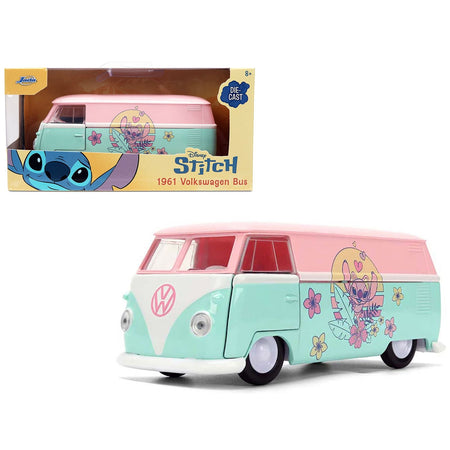 1961 Volkswagen Bus Pink and Blue with Graphics "Disney's Stitch" "Hollywood Rides" Series 1/32 Diecast Model Car by Jada-Jada-ModelCars.com