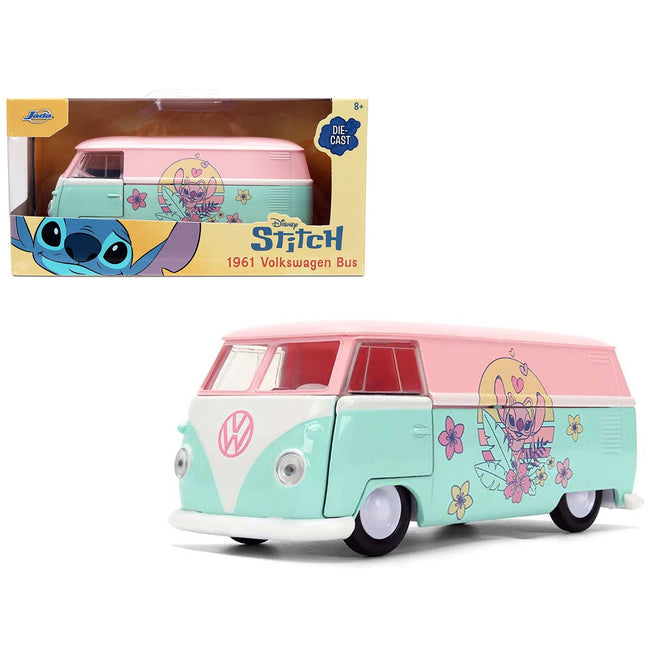 1961 Volkswagen Bus Pink and Blue with Graphics "Disney's Stitch" "Hollywood Rides" Series 1/32 Diecast Model Car by Jada-Jada-ModelCars.com