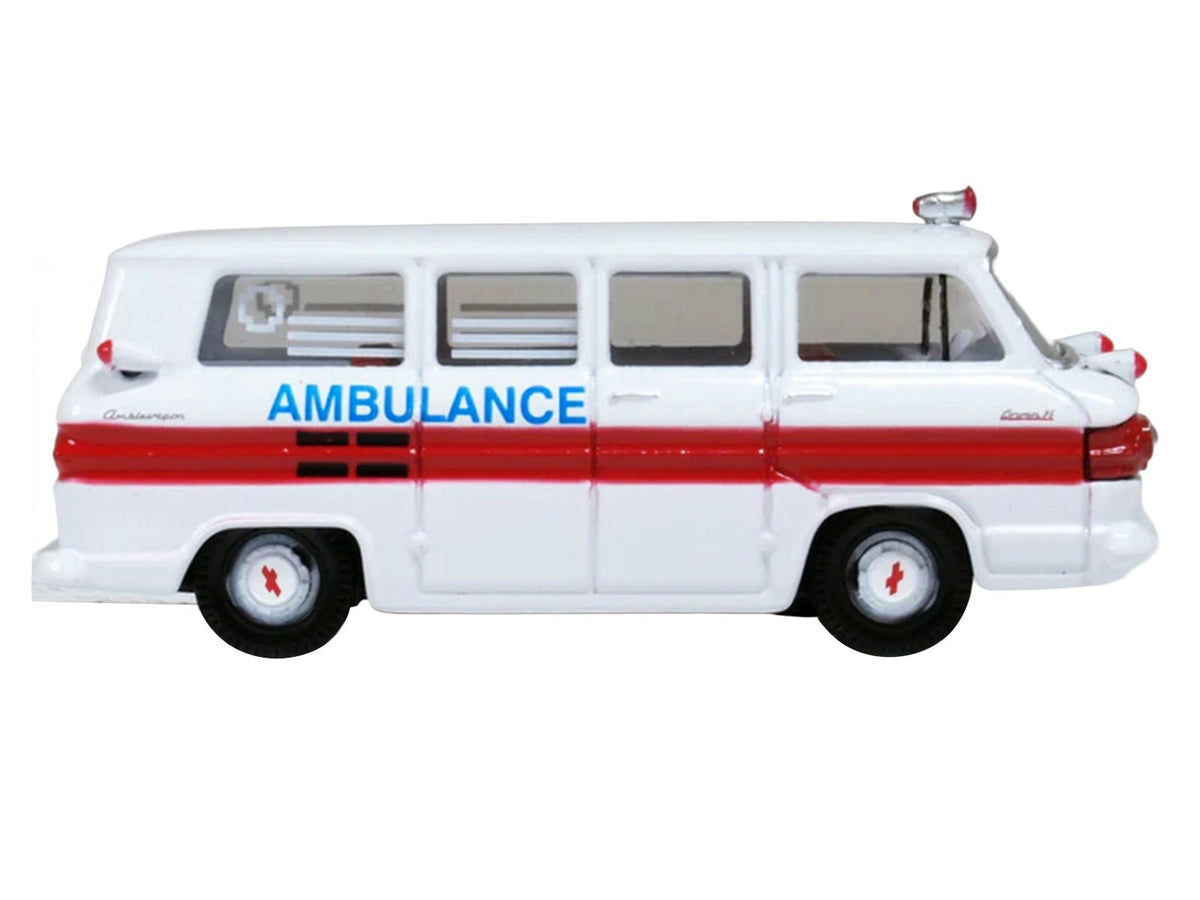 1962 Chevrolet Corvair Greenbrier AmbleWagon Ambulance White with Red Stripes 1/87 (HO) Scale Diecast Model Car by Oxford Diecast-Oxford Diecast-ModelCars.com