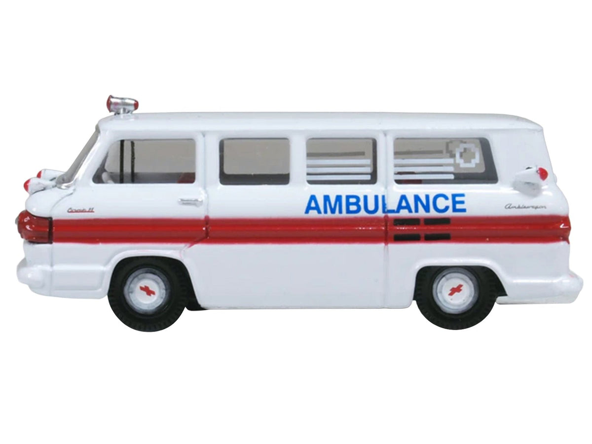 1962 Chevrolet Corvair Greenbrier AmbleWagon Ambulance White with Red Stripes 1/87 (HO) Scale Diecast Model Car by Oxford Diecast-Oxford Diecast-ModelCars.com
