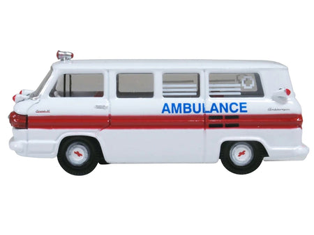 1962 Chevrolet Corvair Greenbrier AmbleWagon Ambulance White with Red Stripes 1/87 (HO) Scale Diecast Model Car by Oxford Diecast-Oxford Diecast-ModelCars.com