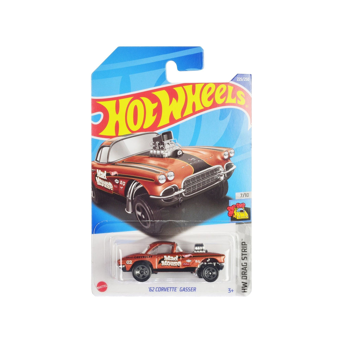 1962 Chevrolet Corvette Gasser "Mad Mouse" Copper Metallic with Black Stripes "HW Drag Strip" Series Diecast Model Car by Hot Wheels-Hotwheels-ModelCars.com