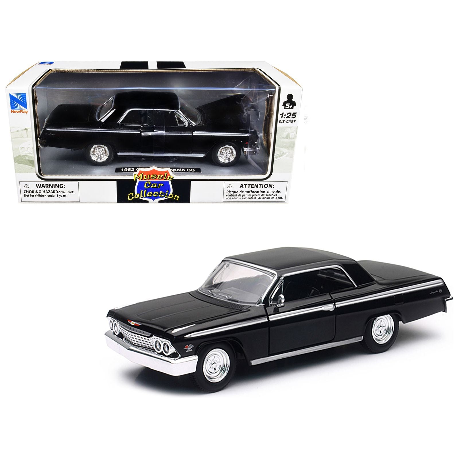 1962 Chevrolet Impala SS Black 1/25 Diecast Model Car by New Ray - New Ray - ModelCars.com
