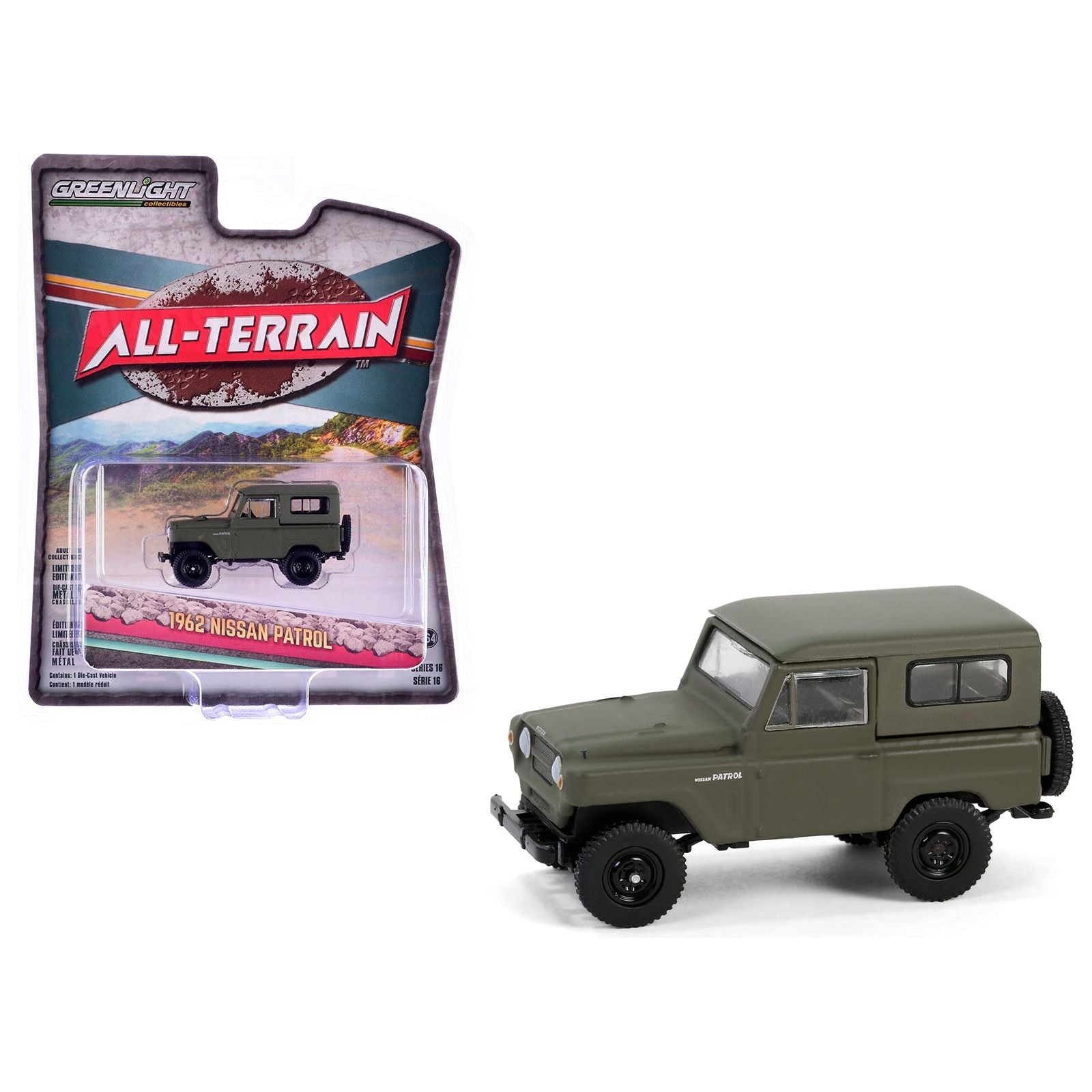 1962 Nissan Patrol Matt Olive Green "All Terrain" Series 16 1/64 Diecast Model Car by Greenlight - Greenlight - ModelCars.com