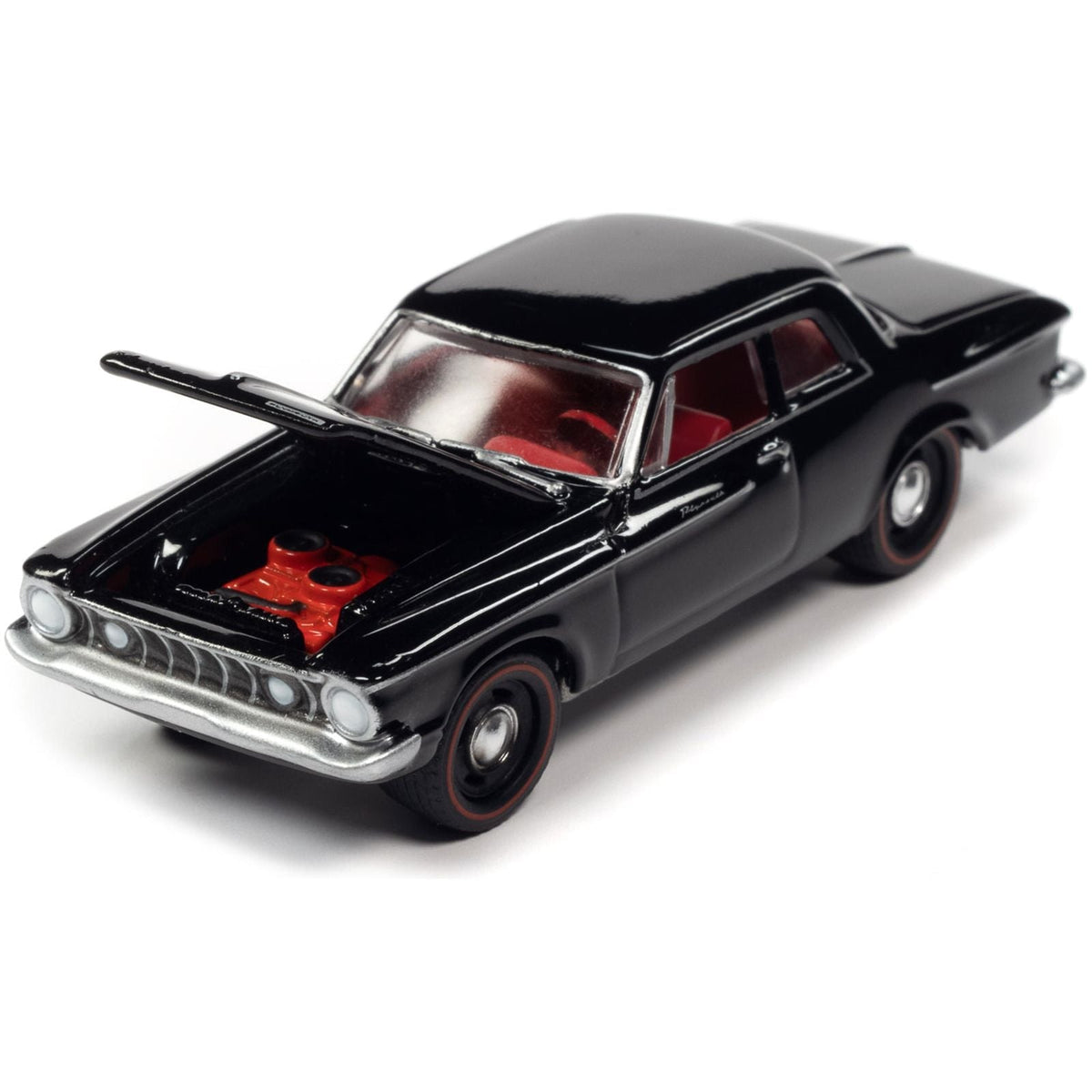 1962 Plymouth Savoy Max Wedge Silhouette Black with Red Interior "Classic Gold Collection" Series Limited Edition to 11880 pieces Worldwide 1/64 Diecast Model Car by Johnny Lightning-Johnny Lightning-ModelCars.com