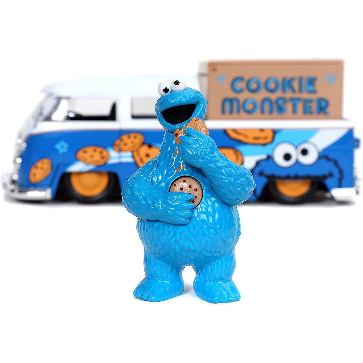1962 Volkswagen Pickup Bus with Cookie Monster Diecast Figurine with Sound "Sesame Street" TV Series 1/24 Diecast Model Car by Jada-Jada-ModelCars.com