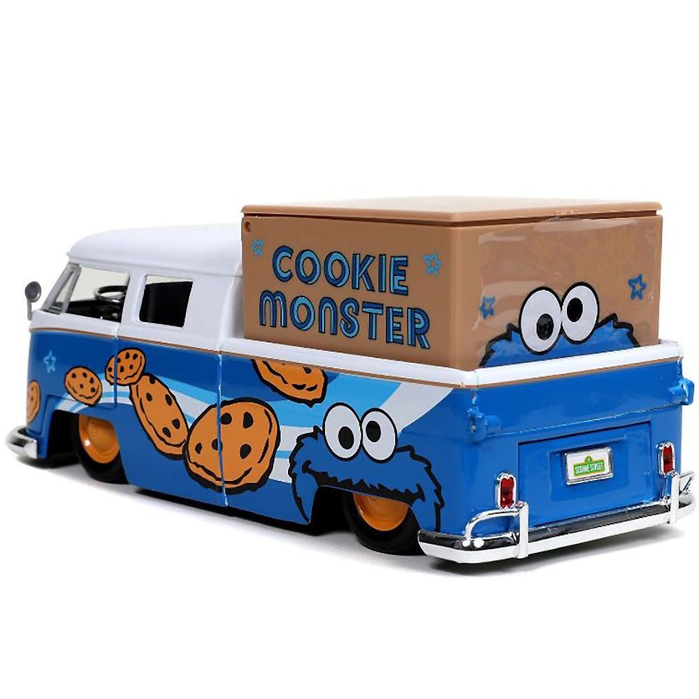 1962 Volkswagen Pickup Bus with Cookie Monster Diecast Figurine with Sound "Sesame Street" TV Series 1/24 Diecast Model Car by Jada-Jada-ModelCars.com