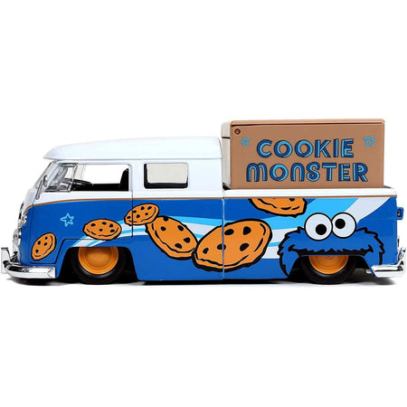 1962 Volkswagen Pickup Bus with Cookie Monster Diecast Figurine with Sound "Sesame Street" TV Series 1/24 Diecast Model Car by Jada-Jada-ModelCars.com