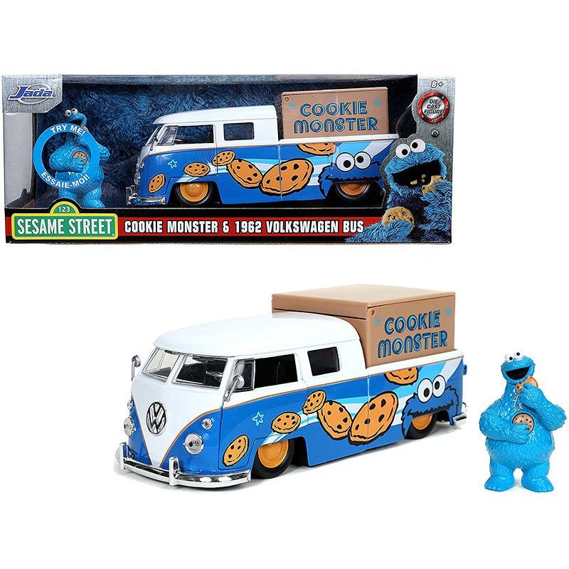 1962 Volkswagen Pickup Bus with Cookie Monster Diecast Figurine with Sound "Sesame Street" TV Series 1/24 Diecast Model Car by Jada - Jada - ModelCars.com