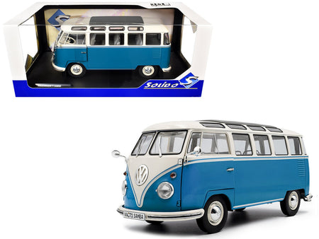 1962 Volkswagen T1 Samba Bus Baby Blue and White 1/18 Diecast Model Car by Solido-Solido-ModelCars.com
