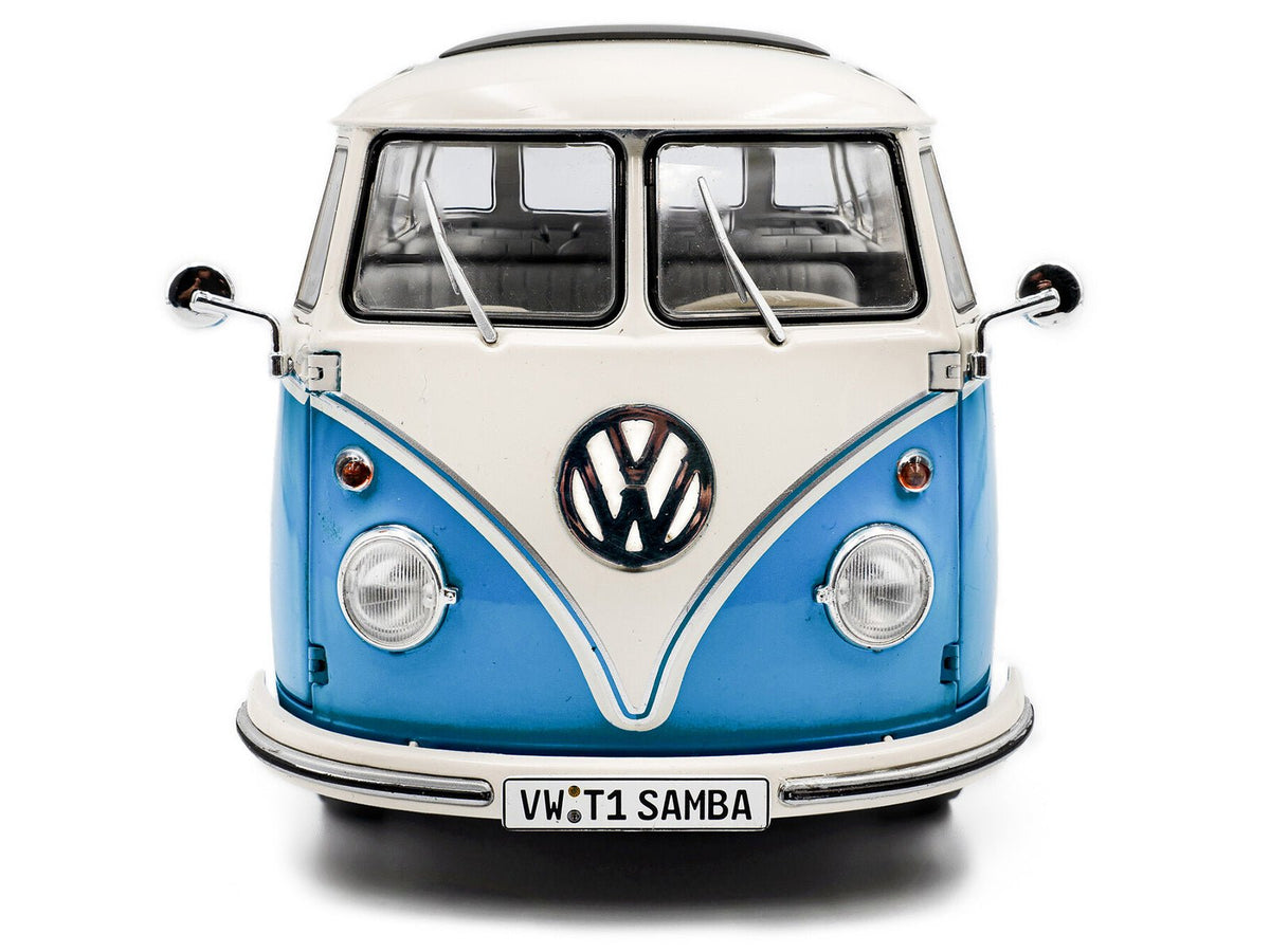 1962 Volkswagen T1 Samba Bus Baby Blue and White 1/18 Diecast Model Car by Solido-Solido-ModelCars.com