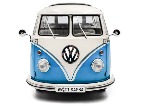 1962 Volkswagen T1 Samba Bus Baby Blue and White 1/18 Diecast Model Car by Solido-Solido-ModelCars.com