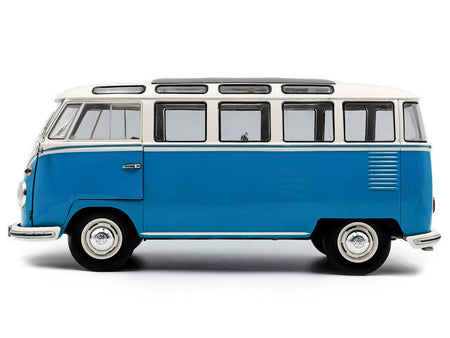 1962 Volkswagen T1 Samba Bus Baby Blue and White 1/18 Diecast Model Car by Solido-Solido-ModelCars.com