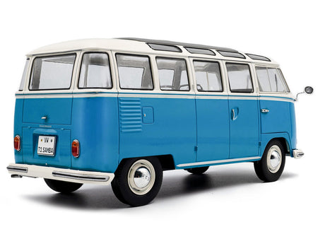 1962 Volkswagen T1 Samba Bus Baby Blue and White 1/18 Diecast Model Car by Solido-Solido-ModelCars.com