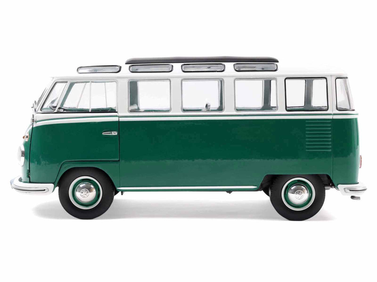1962 Volkswagen T1 Samba Bus Green and White 1/18 Diecast Model Car by Solido-Solido-ModelCars.com