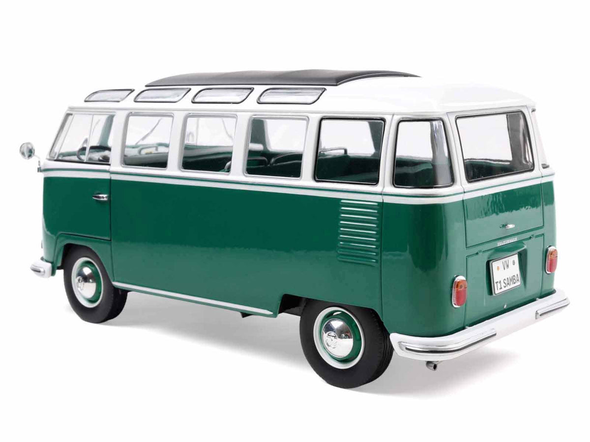 1962 Volkswagen T1 Samba Bus Green and White 1/18 Diecast Model Car by Solido-Solido-ModelCars.com