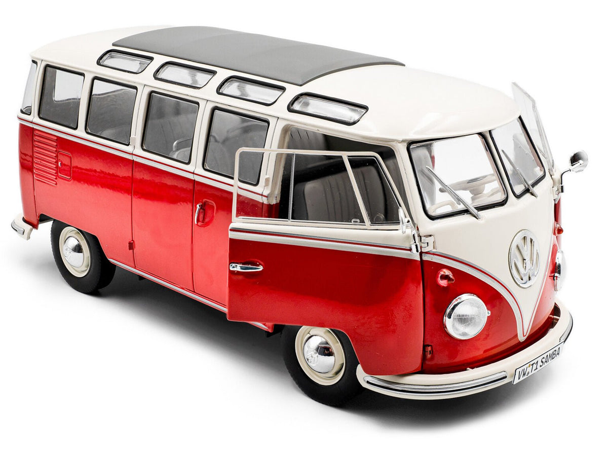 1962 Volkswagen T1 Samba Bus Red and White 1/18 Diecast Model Car by Solido-Solido-ModelCars.com