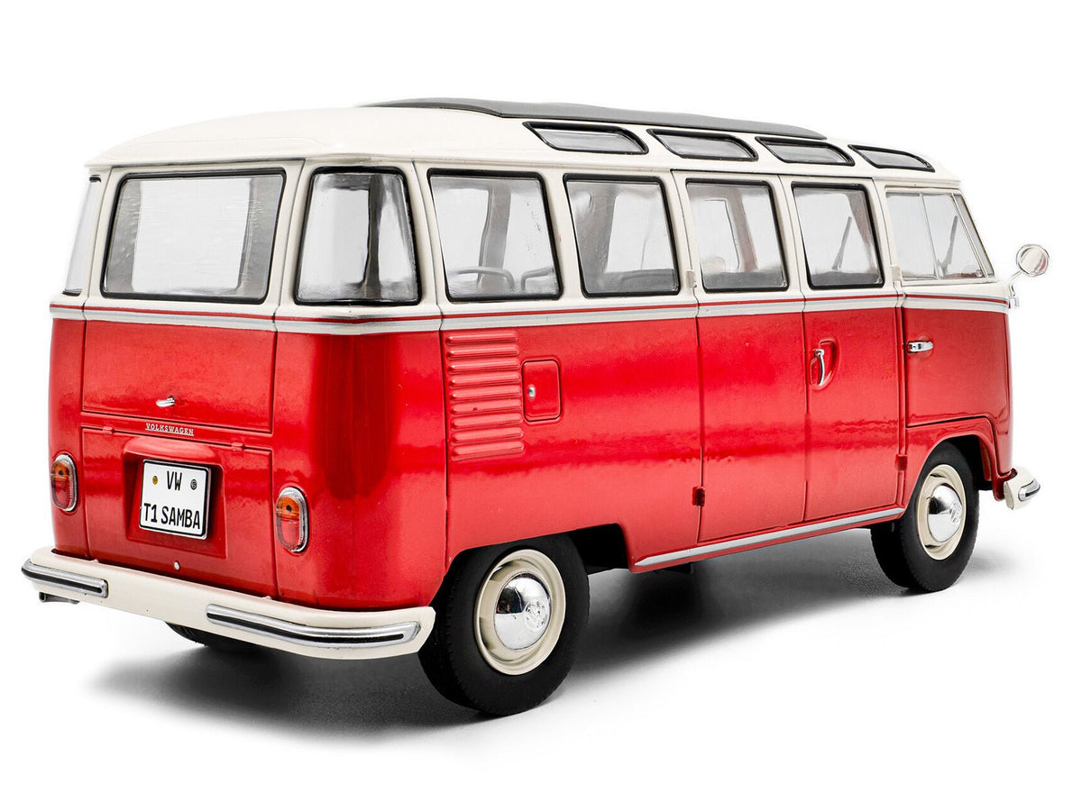 1962 Volkswagen T1 Samba Bus Red and White 1/18 Diecast Model Car by Solido-Solido-ModelCars.com