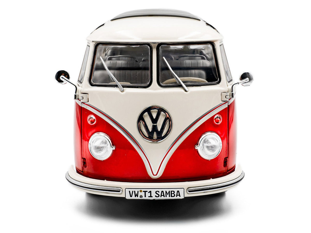 1962 Volkswagen T1 Samba Bus Red and White 1/18 Diecast Model Car by Solido-Solido-ModelCars.com