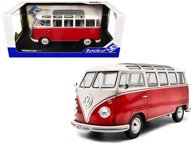 1962 Volkswagen T1 Samba Bus Red and White 1/18 Diecast Model Car by Solido-Solido-ModelCars.com