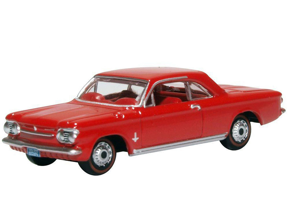 1963 Chevrolet Corvair Coupe Riverside Red with Red Interior 1/87 (HO) Scale Diecast Model Car by Oxford Diecast-Oxford Diecast-ModelCars.com