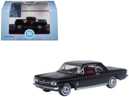 1963 Chevrolet Corvair Coupe Tuxedo Black with Red Interior 1/87 (HO) Scale Diecast Model Car by Oxford Diecast-Oxford Diecast-ModelCars.com