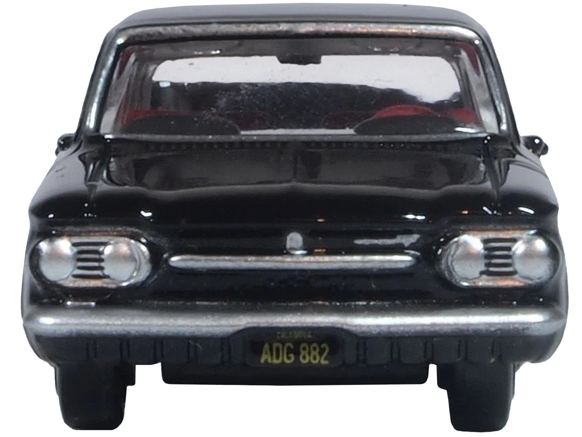 1963 Chevrolet Corvair Coupe Tuxedo Black with Red Interior 1/87 (HO) Scale Diecast Model Car by Oxford Diecast-Oxford Diecast-ModelCars.com