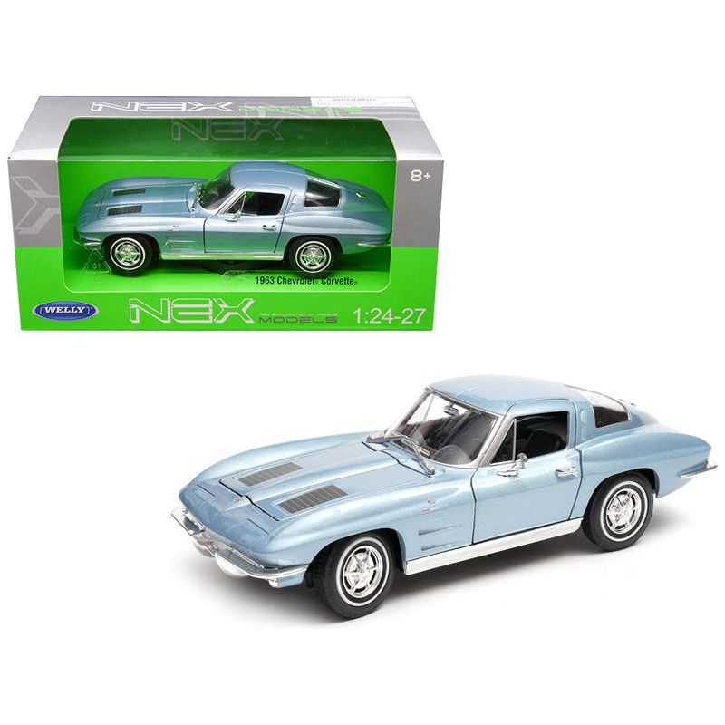 1963 Chevrolet Corvette Light Blue Metallic 1/24 - 1/27 Diecast Model Car by Welly - Welly - ModelCars.com