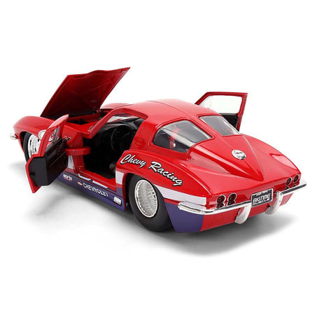 1963 Chevrolet Corvette Stingray #63 "Chevy Racing" Red with White and Blue Stripes "Bigtime Muscle" Series 1/24 Diecast Model Car by Jada-Jada-ModelCars.com