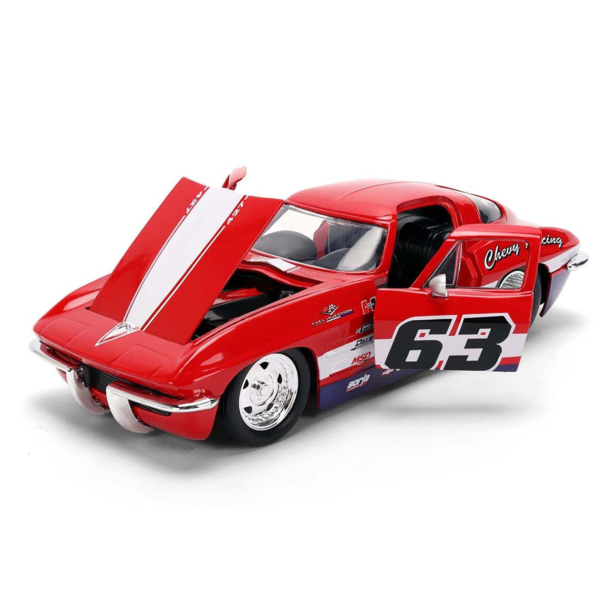 1963 Chevrolet Corvette Stingray #63 "Chevy Racing" Red with White and Blue Stripes "Bigtime Muscle" Series 1/24 Diecast Model Car by Jada-Jada-ModelCars.com