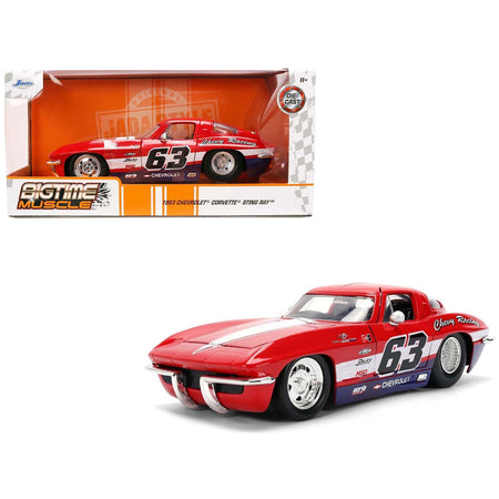 1963 Chevrolet Corvette Stingray #63 "Chevy Racing" Red with White and Blue Stripes "Bigtime Muscle" Series 1/24 Diecast Model Car by Jada-Jada-ModelCars.com