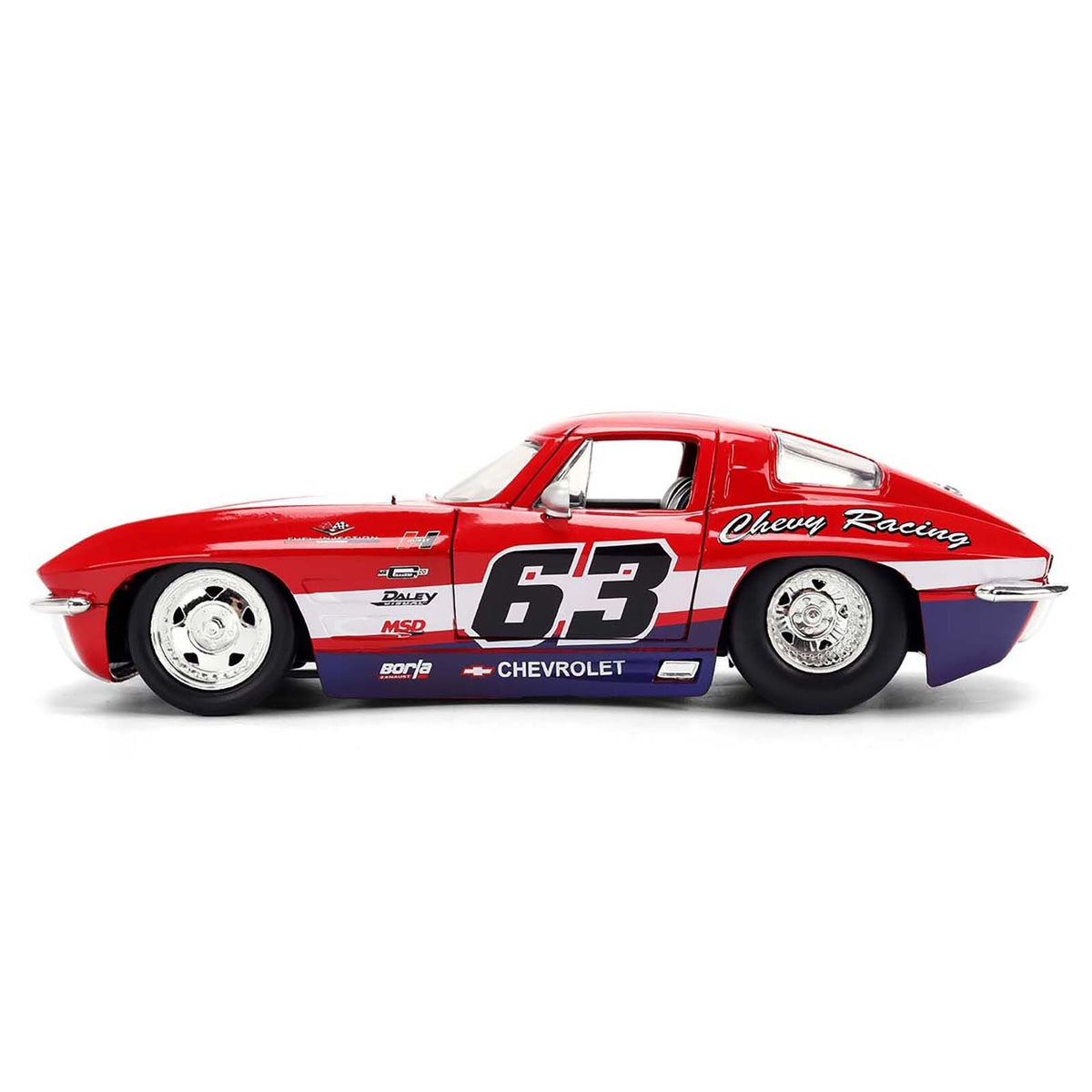 1963 Chevrolet Corvette Stingray #63 "Chevy Racing" Red with White and Blue Stripes "Bigtime Muscle" Series 1/24 Diecast Model Car by Jada-Jada-ModelCars.com