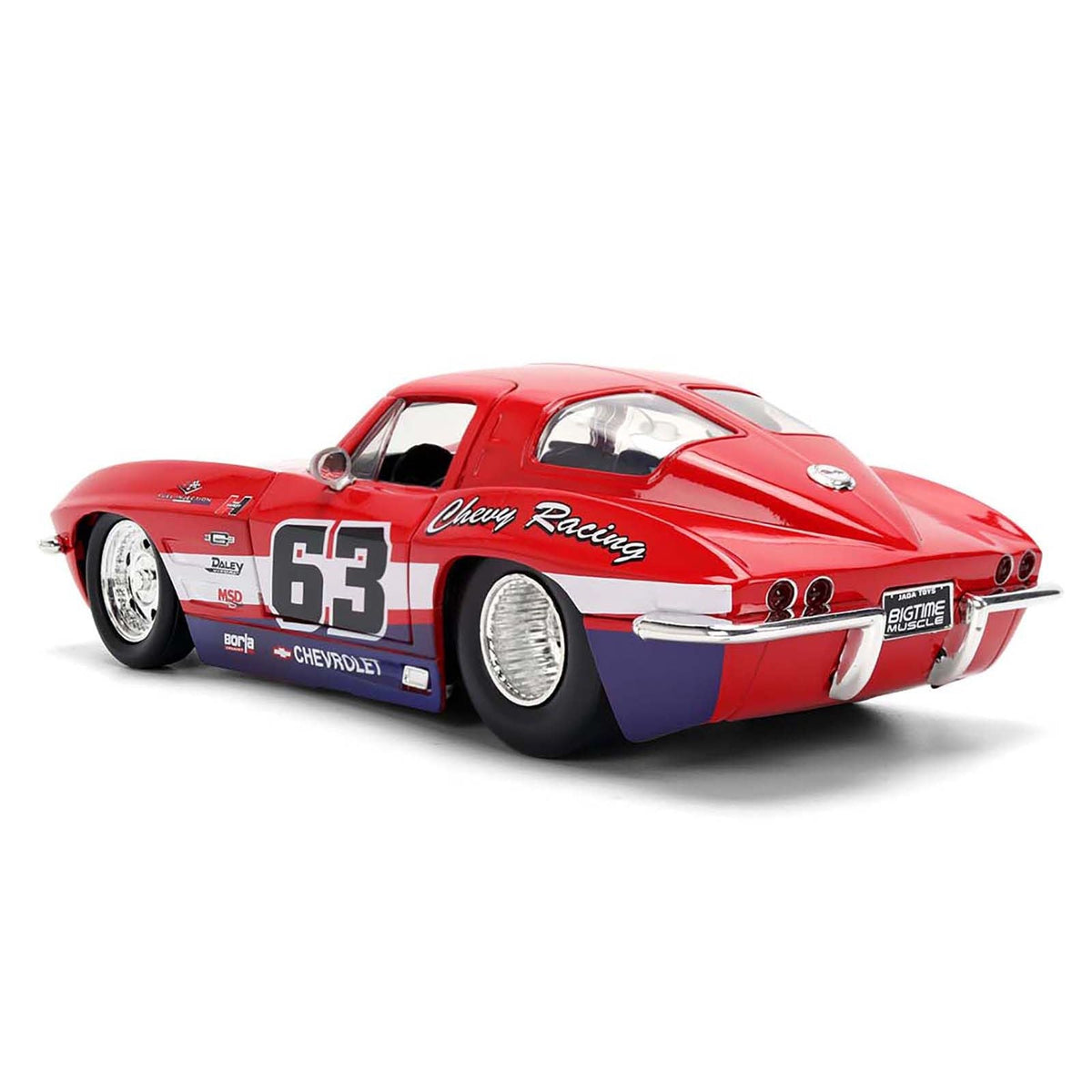 1963 Chevrolet Corvette Stingray #63 "Chevy Racing" Red with White and Blue Stripes "Bigtime Muscle" Series 1/24 Diecast Model Car by Jada-Jada-ModelCars.com