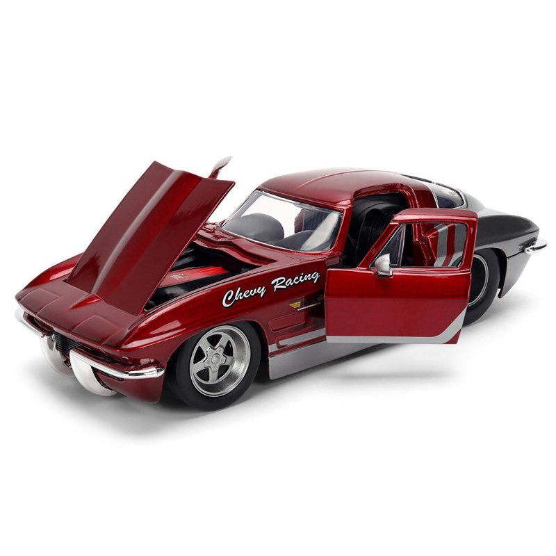 1963 Chevrolet Corvette Stingray "Chevy Racing" Red Metallic and Gray "Bigtime Muscle" Series 1/24 Diecast Model Car by Jada-Jada-ModelCars.com