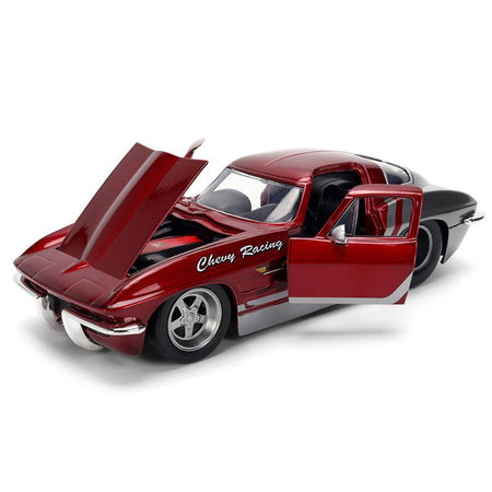 1963 Chevrolet Corvette Stingray "Chevy Racing" Red Metallic and Gray "Bigtime Muscle" Series 1/24 Diecast Model Car by Jada-Jada-ModelCars.com