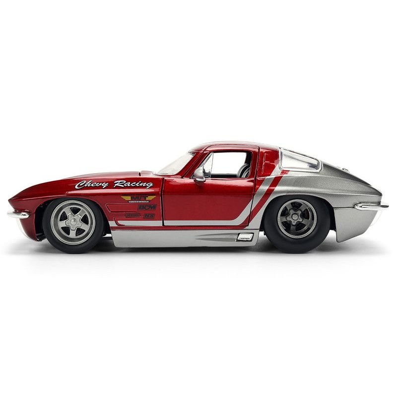 1963 Chevrolet Corvette Stingray "Chevy Racing" Red Metallic and Gray "Bigtime Muscle" Series 1/24 Diecast Model Car by Jada-Jada-ModelCars.com